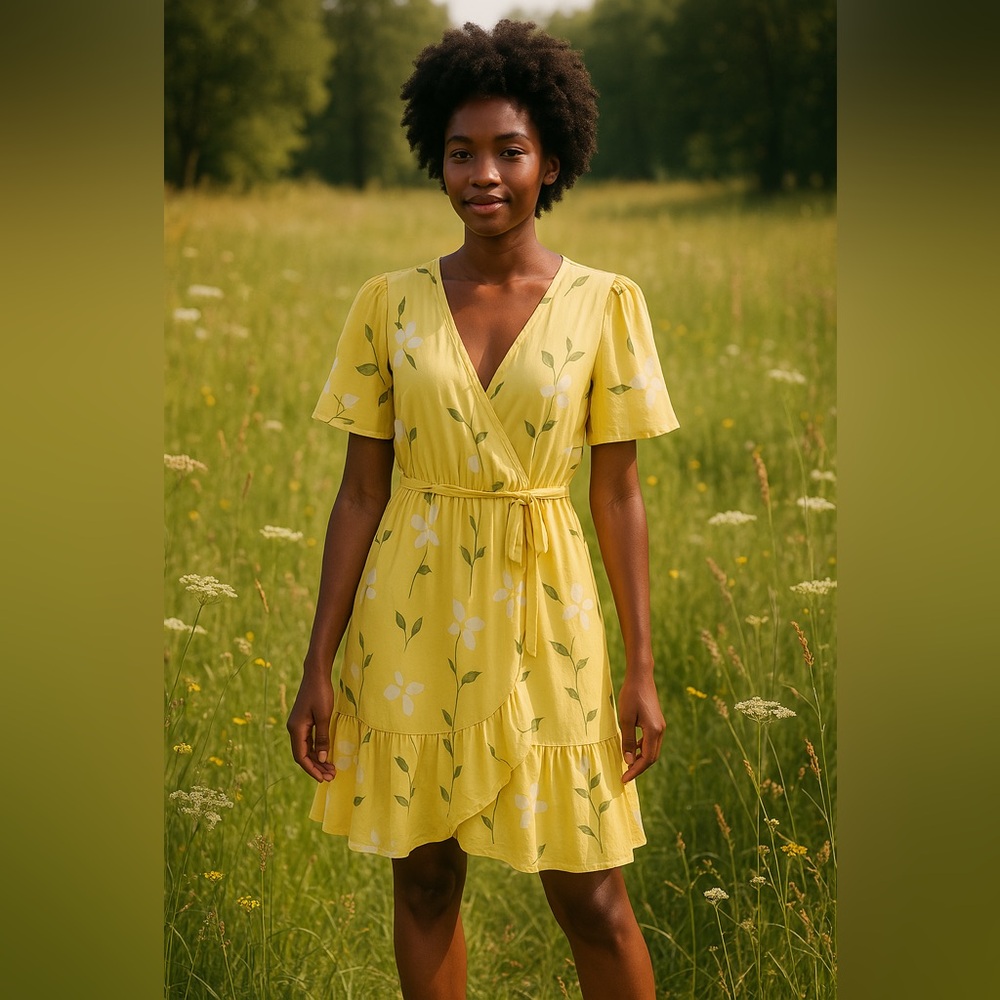 Rachel Rachel Roy Floral Ruffle Yellow Dress 2X Cottagecore Wedding Guest